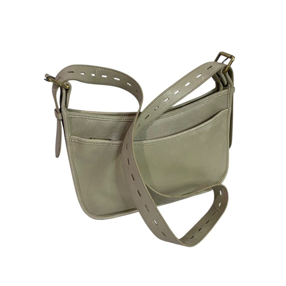 Hobo Brand Beige Leather Shoulder Bag Crossbody‎ Strap Adjustable Zip Top